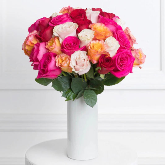 Bright Sorbet Roses - Wrapped or Vase Arrangements
