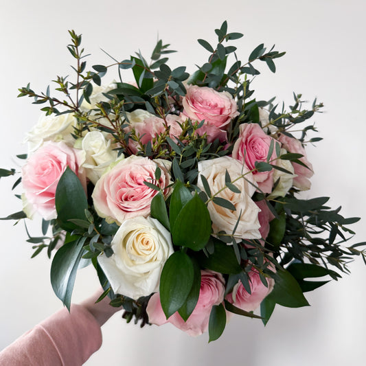 Soft Pink and White Roses - Wrapped or Vase Arrangements