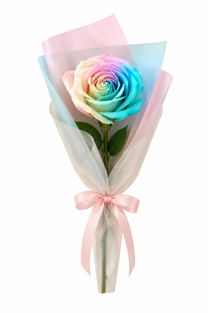 Pastel Rainbow Rose Wrapped Stem
