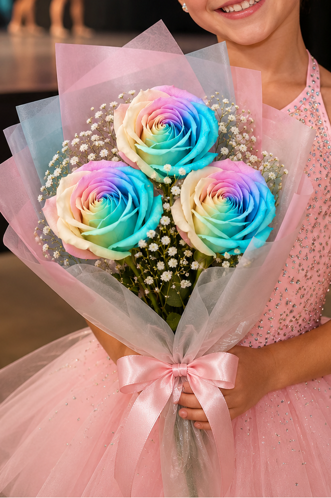 Pastel Rainbow Rose Trio Bouquet